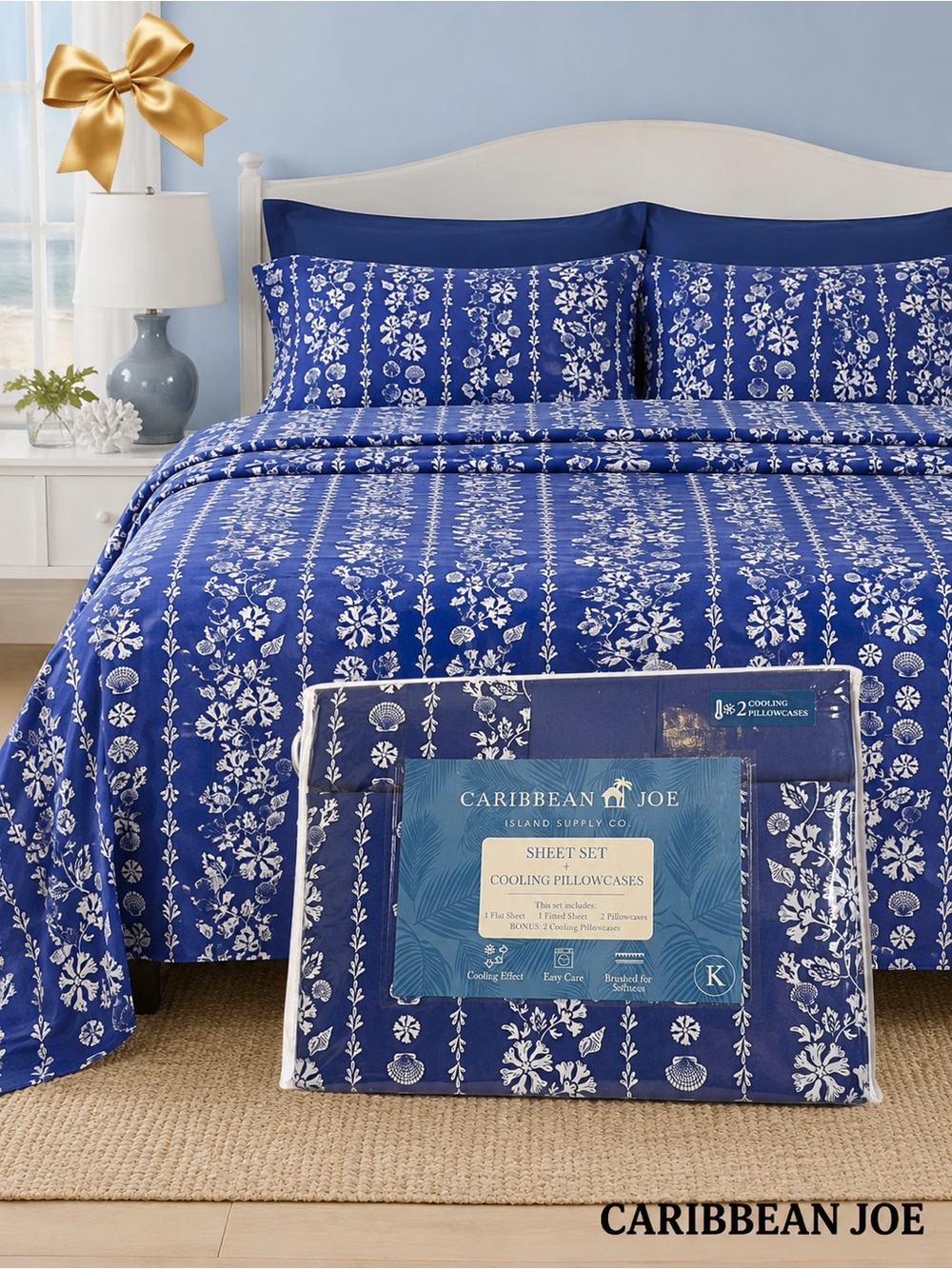 Caribbean Joe Island Supply Co. King 6-Piece Sheet Set with 2 Cooling Pillowcase